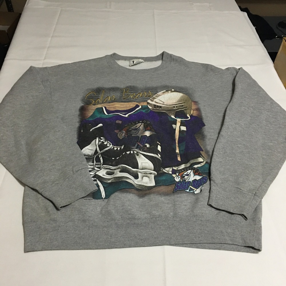 Vintage Orlando Solar Bears Sweatshirt Large Gray Crewneck Nutmeg Lee Sport USA